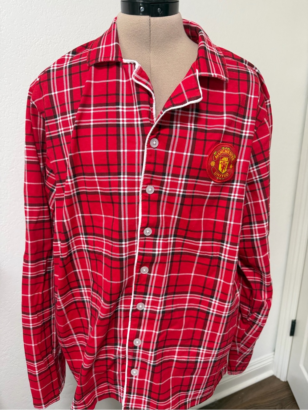 Manchester United Mens Check Long Sleeve Pajama Top